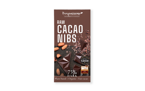 Vegāniskā tumšā 75% šokolāde ar kakao gabaliņiem, BIO, 60g